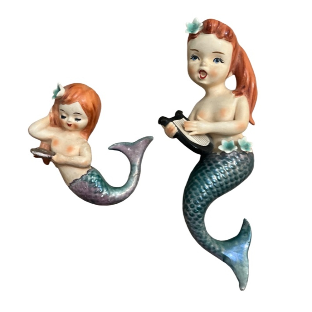 Vintage Lefton Bubble Lusterware Mermaids Wall Decor Set